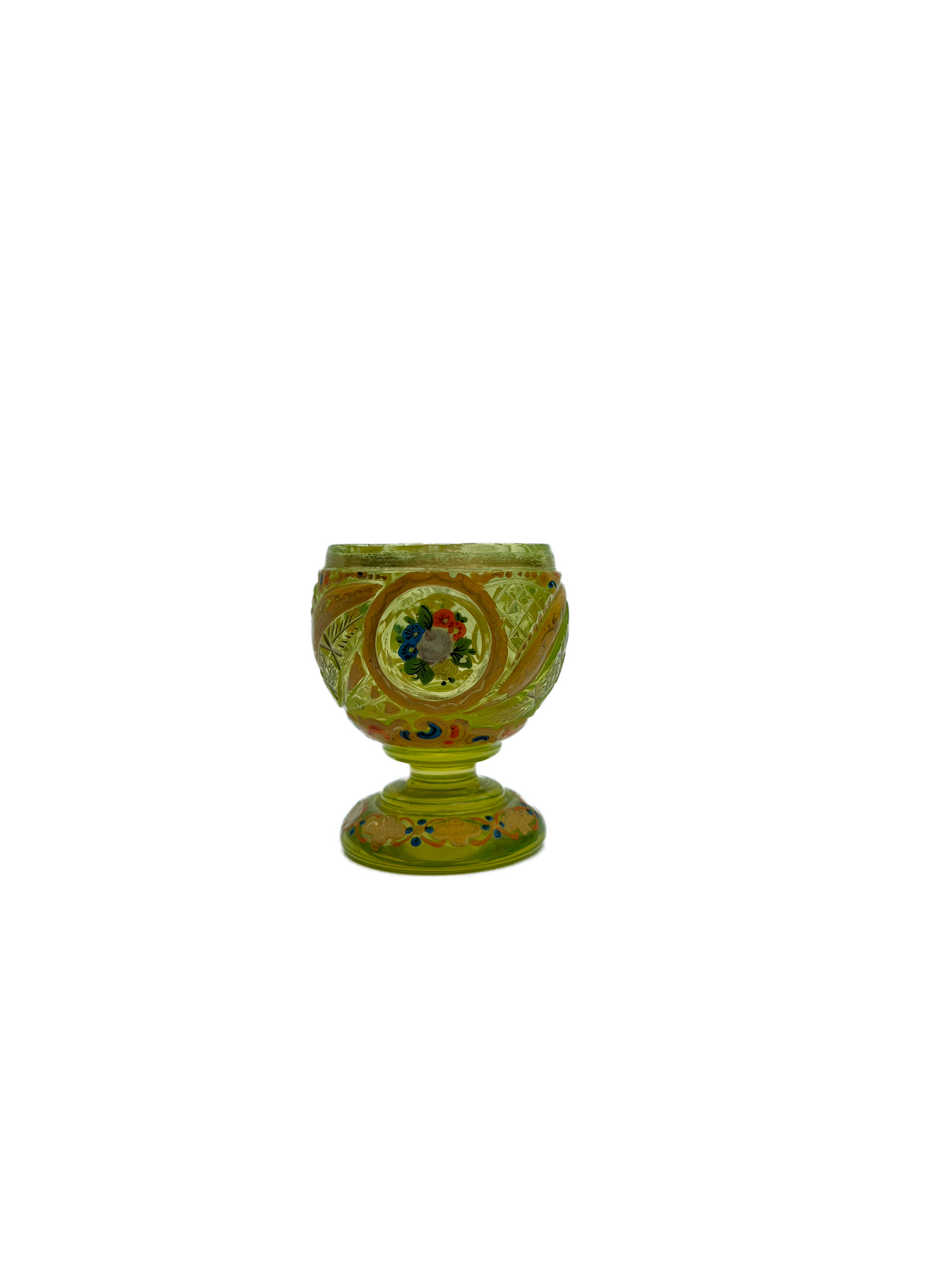 Antique Enamelled Uranium Glass Set, Bohemian for Ottoman Market, Late 19th Century