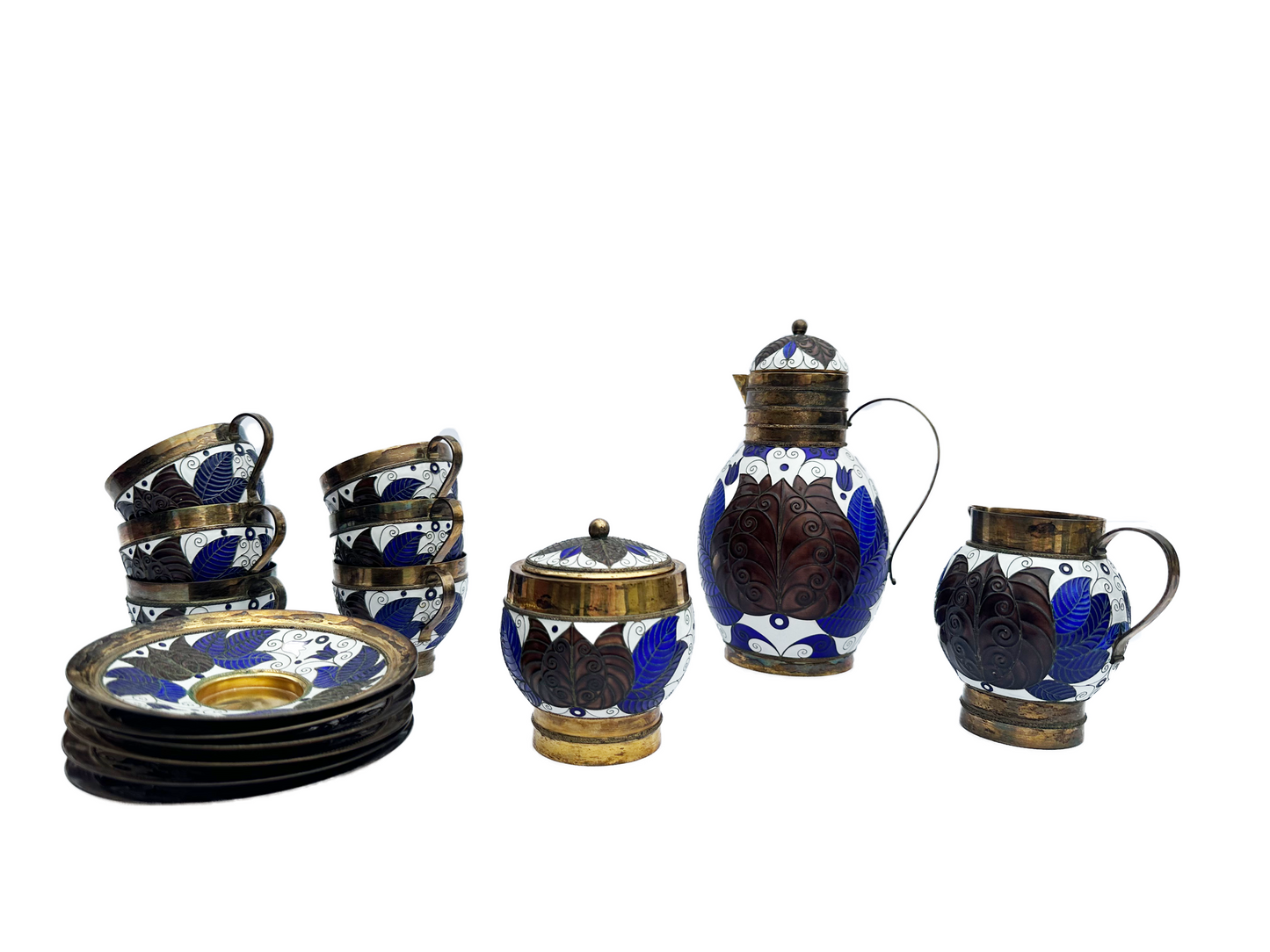Russian Gilt & Enamel Coffee Set, 1940's